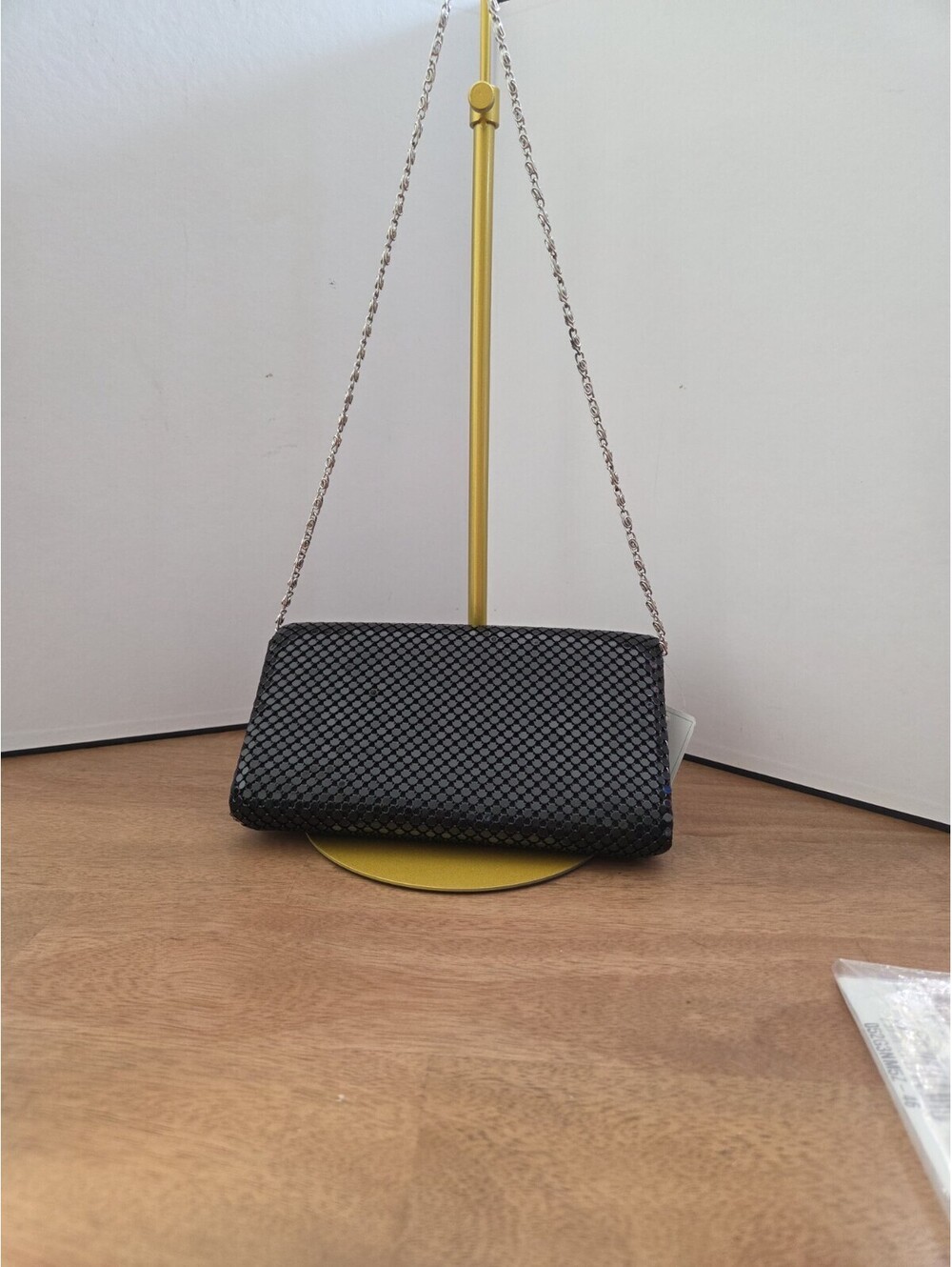 Jessica McClintock Black Sequin Mesh Evening Clutch Crossbody Chain Bag NWT - Picture 3 of 5